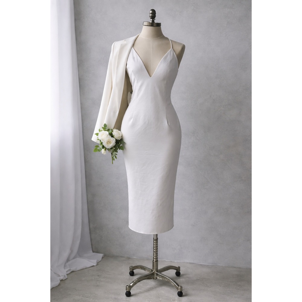 Katie May Ivory Backless Slip Dress Midi Minimal Bridal Open Back Size M